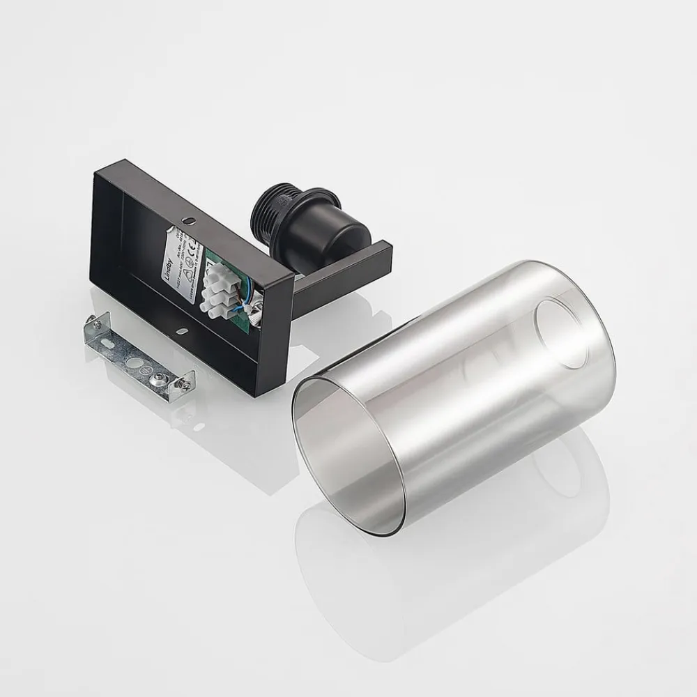 Lindby Væglamper|Væglamper>Emavi væglampe, sort/røggrå, glas, E27