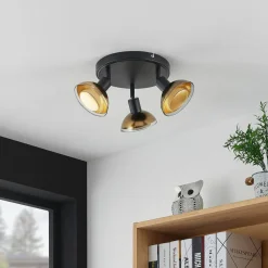 Erin loftspot, sort/guld, Ø 22 cm, glas^Lindby Online