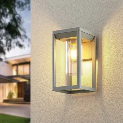 Lindby Estami udendørs væglampe, sølv, metal, 27 cm