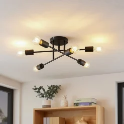 Lindby Estar loftlampe, sort, metal, 6 lyskilder, Ø56cm
