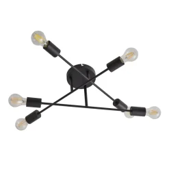 Lindby Estar loftlampe, sort, metal, 6 lyskilder, Ø56cm