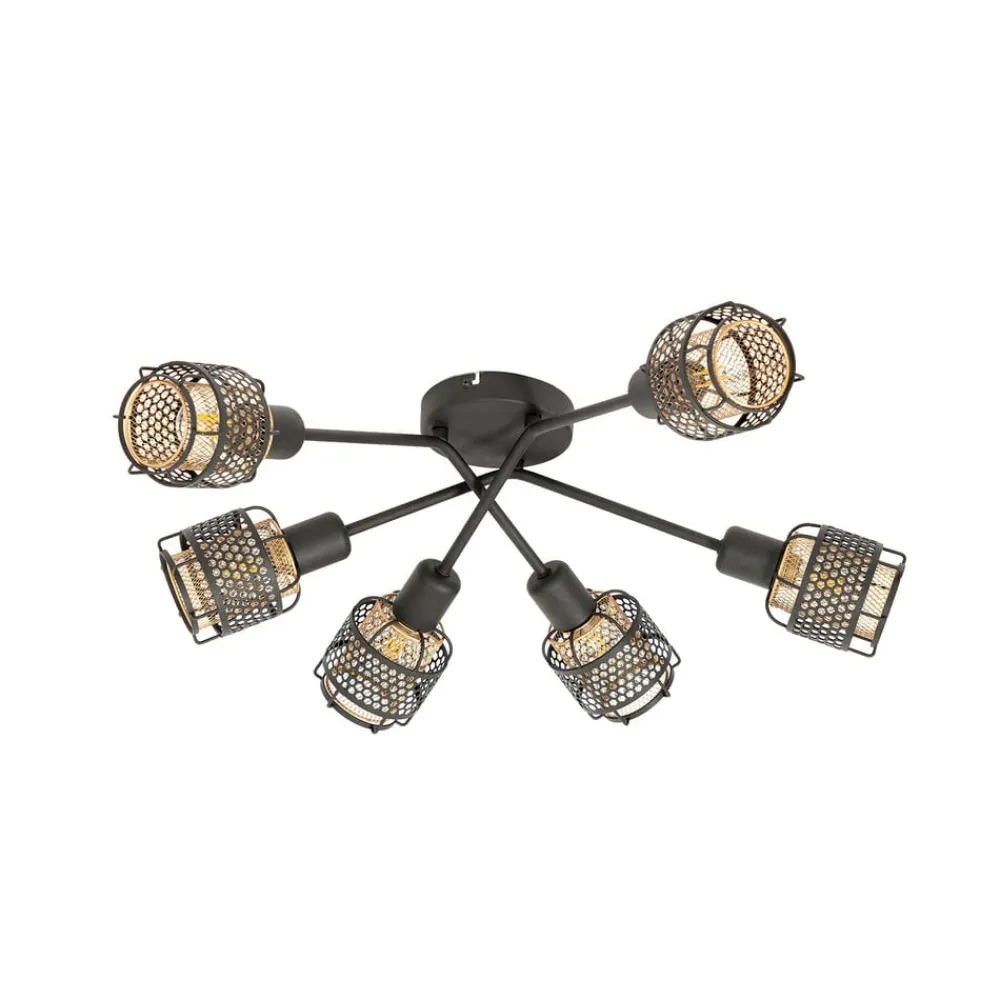 Lindby Loftlamper>Eudoria loftlampe 6 lyskilder sort/guld