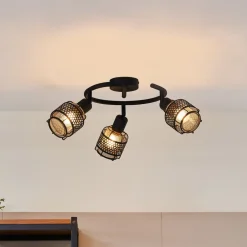 Eudoria loftlampe, 3 lyskilder, sort/guld^Lindby Discount