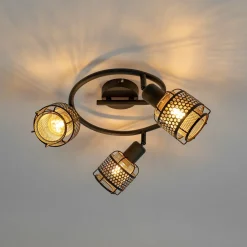 Eudoria loftlampe, 3 lyskilder, sort/guld^Lindby Discount