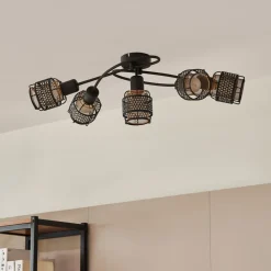 Lindby Loftlamper>Eudoria loftlampe, 5 lyskilder, sort/guld