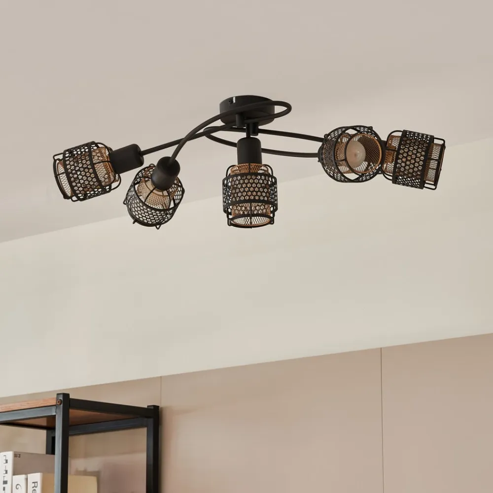 Lindby Loftlamper>Eudoria loftlampe, 5 lyskilder, sort/guld