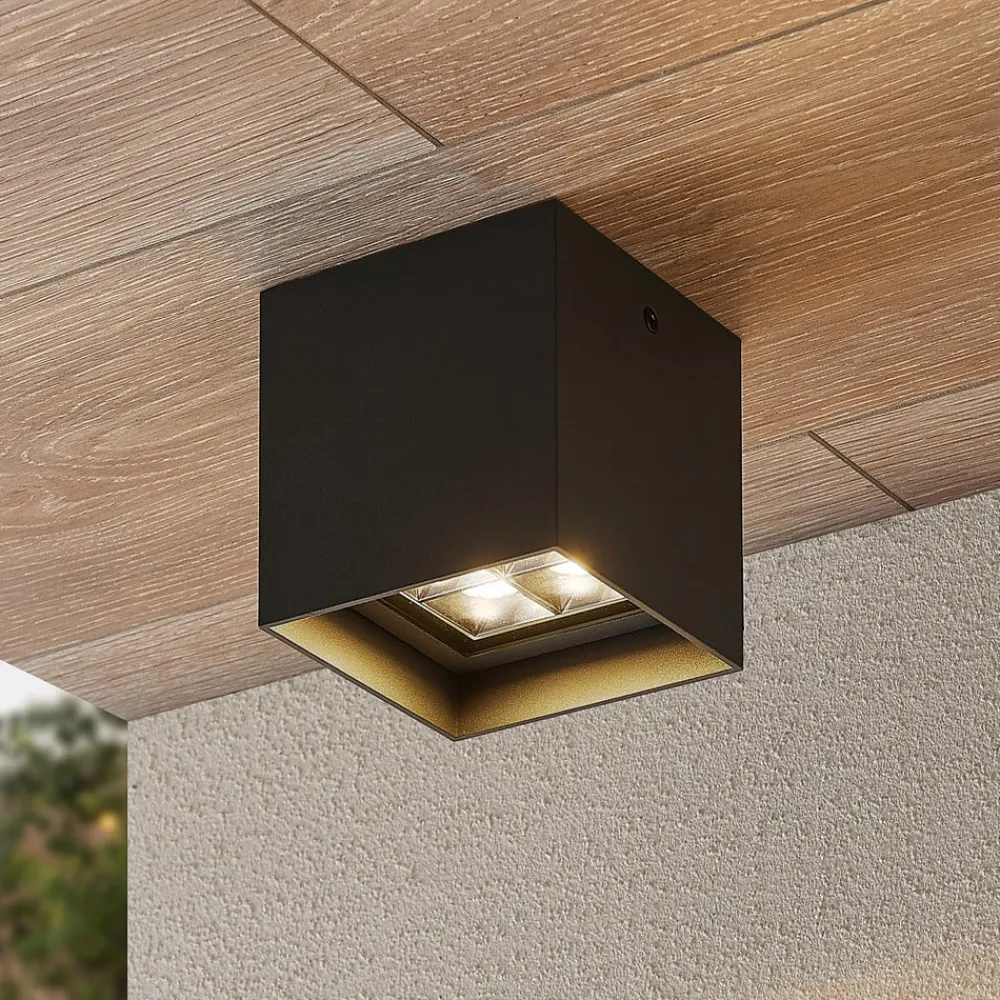 Lindby Eveta LED-loftlampe, 10 cm, antracit, aluminium, IP65
