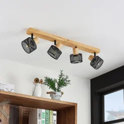 Lindby Evinora loftspot, 77 cm, sort, 4 lyskilder, træ