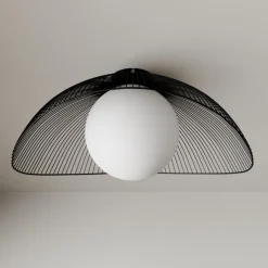 Fabronia loftlampe, sort/hvid, glas, kugle, E27^Lindby Best