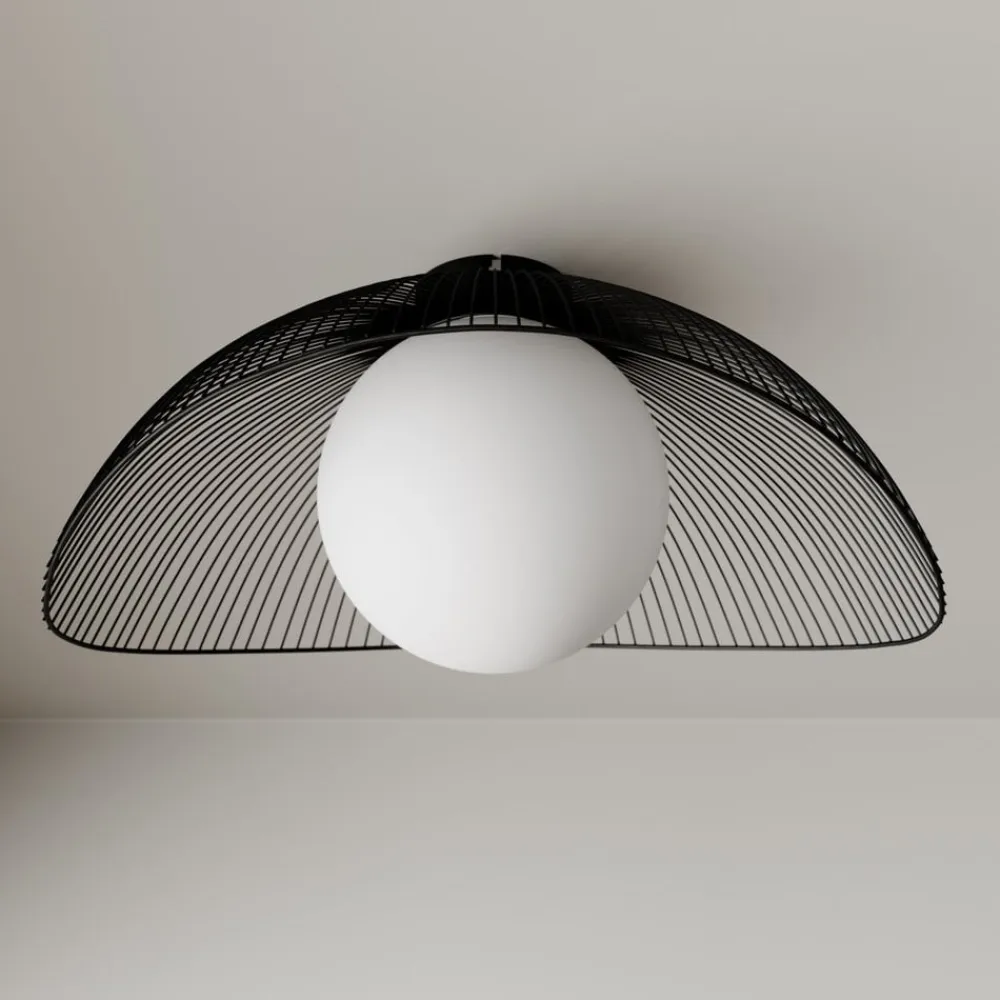 Fabronia loftlampe, sort/hvid, glas, kugle, E27^Lindby Best