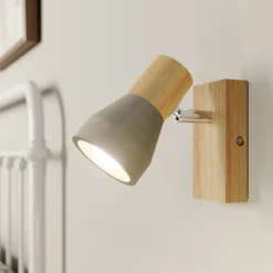 Filiz spotlight, 12 cm høj, træ, beton, E14^Lindby Clearance