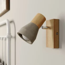 Filiz spotlight, 12 cm høj, træ, beton, E14^Lindby Clearance