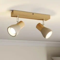 Filiz spotlight, 2 lyskilder, 27 cm, træ, beton, E14^Lindby Sale