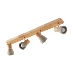 Lindby Filiz spotlight, 4 lyskilder, 77 cm, træ, beton, E14