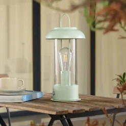 Lindby genopladelig bordlampe Yvette, grøn, IP44, touchdæmper