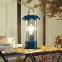 genopladelig bordlampe Yvette, blå, IP44, touchdæmper^Lindby Best