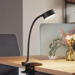 Lindby genopladelig klemmelampe Maori, sort, metal, CCT