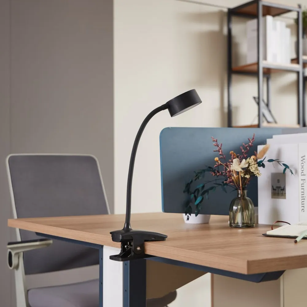 Lindby genopladelig klemmelampe Maori, sort, metal, CCT