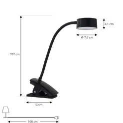 Lindby genopladelig klemmelampe Maori, sort, metal, CCT