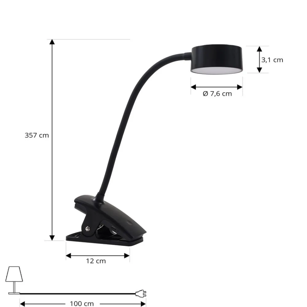 Lindby genopladelig klemmelampe Maori, sort, metal, CCT