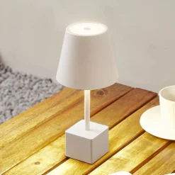 Lindby genopladelig LED-bordlampe Janea CUBE, hvid, metal