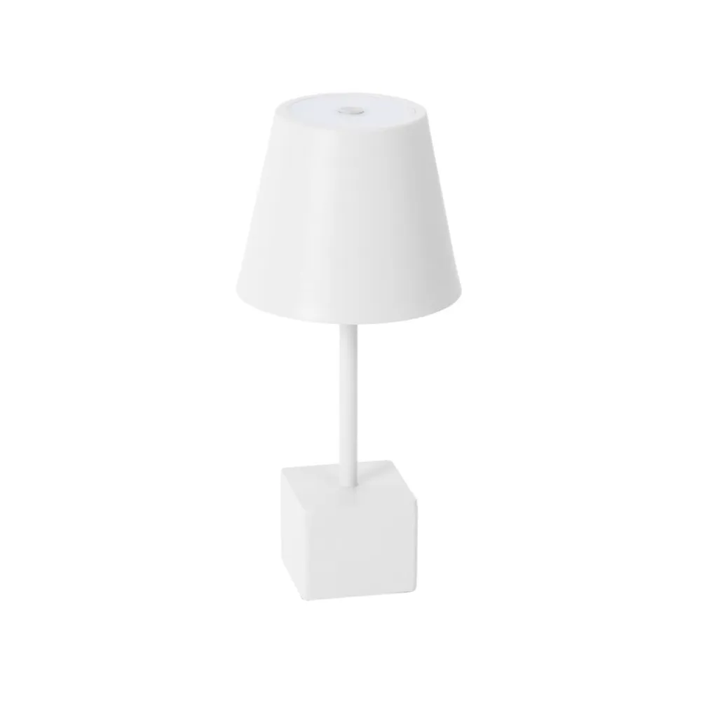 Lindby genopladelig LED-bordlampe Janea CUBE, hvid, metal