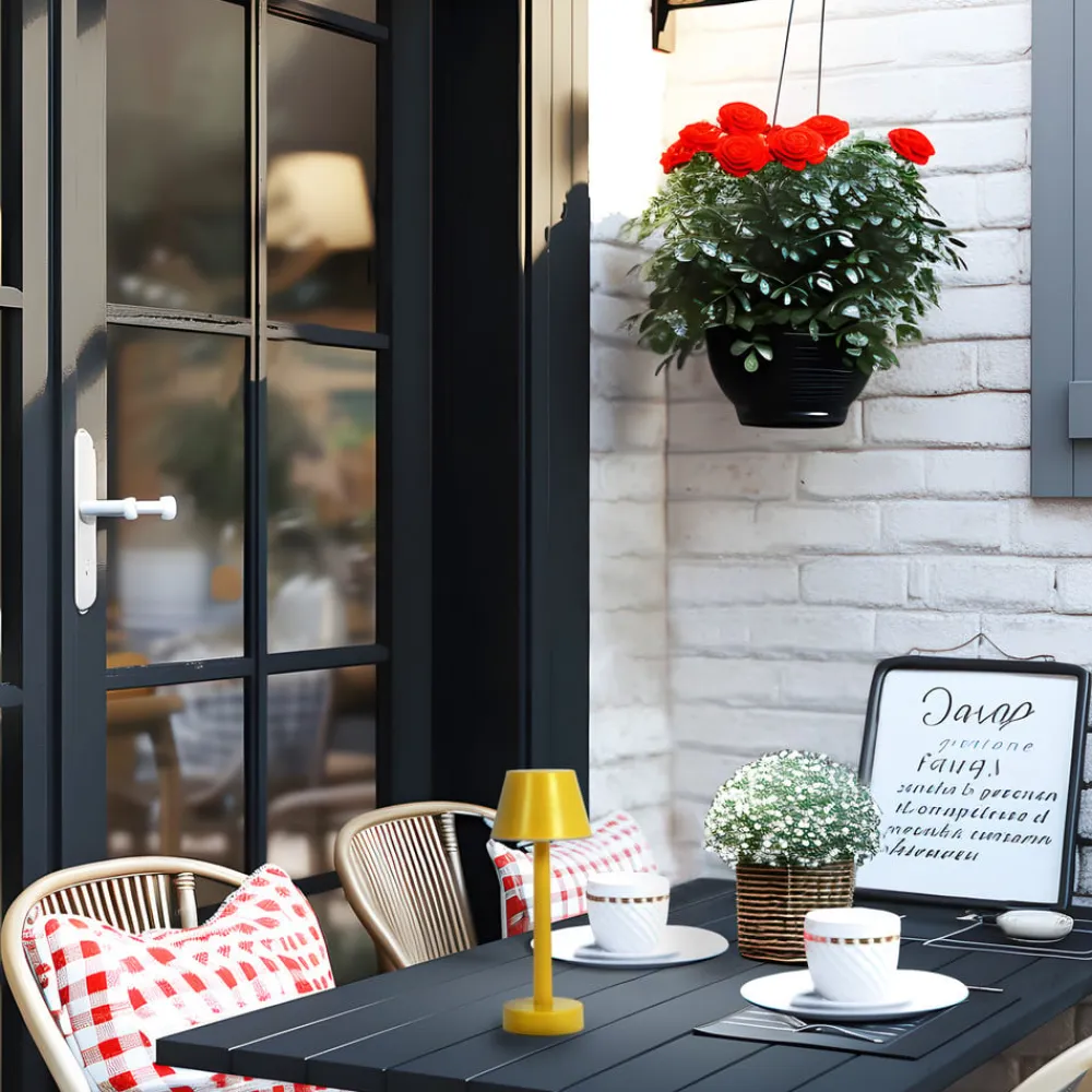 Lindby genopladelig LED-lampe Gaja, gul, USB, IP44, RGBW, dæmpbar