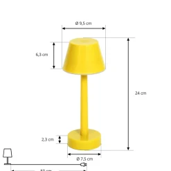 Lindby genopladelig LED-lampe Gaja, gul, USB, IP44, RGBW, dæmpbar