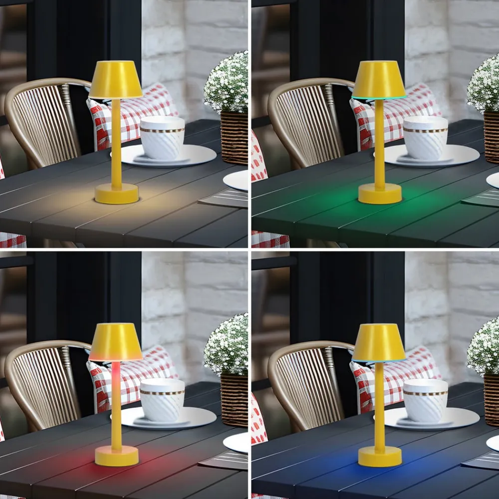 Lindby genopladelig LED-lampe Gaja, gul, USB, IP44, RGBW, dæmpbar