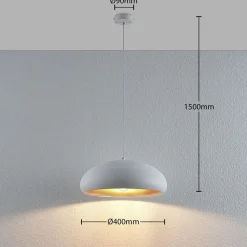 Lindby Gerwina pendellampe, hvid/guld, metal, 40 cm, E27