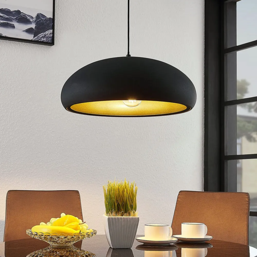 Lindby Gang|Pendellamper>Gerwina pendellampe, sort/guld, metal, 40 cm, E27