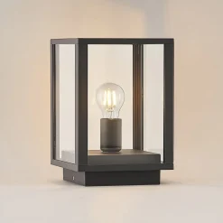 Giavanna sokkellampe, 29 cm, antracit, IP44, E27^Lindby Hot