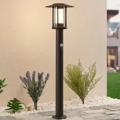 Lindby Gadebelysning Med Sensor|Terrassebelysning>Gregory LED-vejlampe, 76 cm, sensor, mørkegrå, IP44