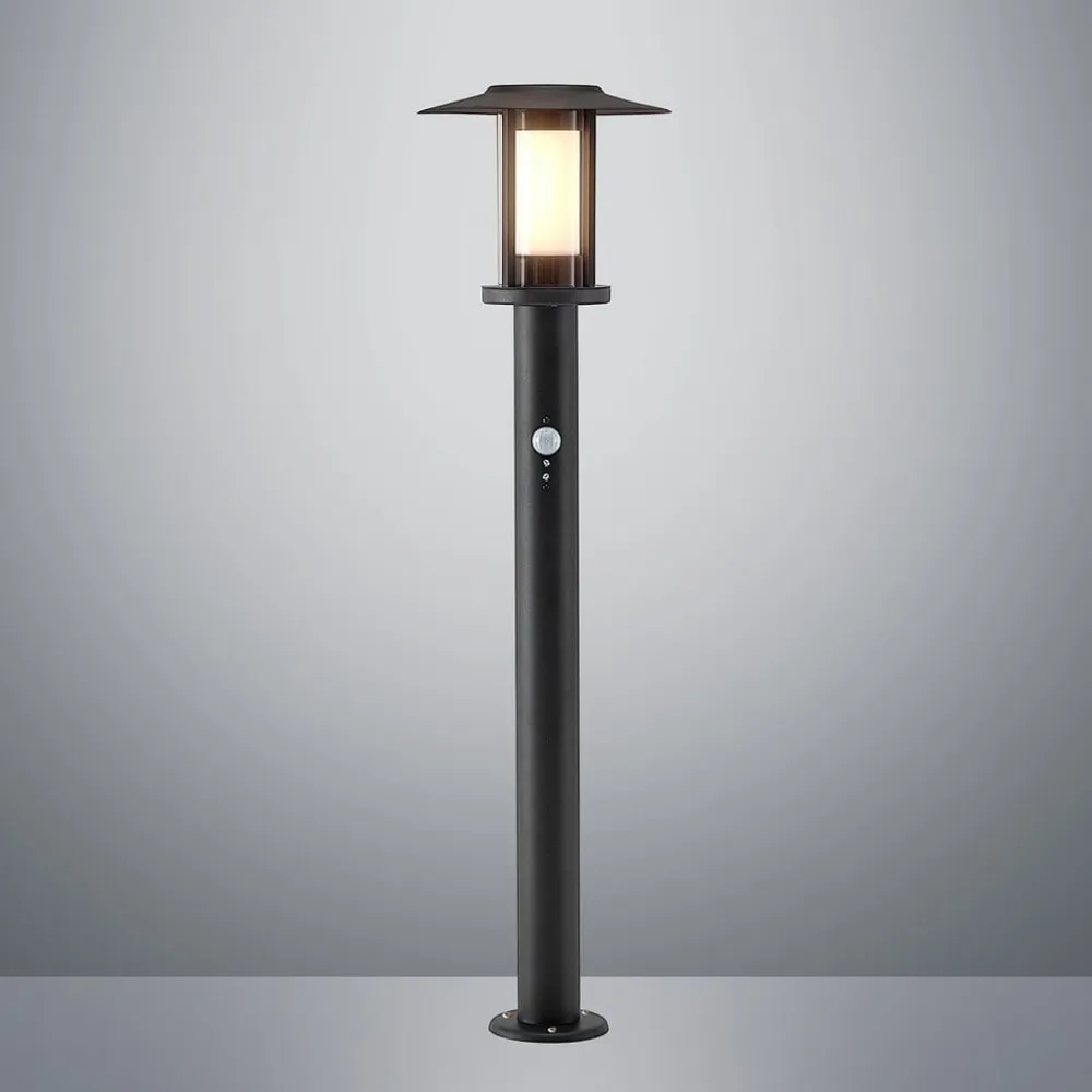 Lindby Gadebelysning Med Sensor|Terrassebelysning>Gregory LED-vejlampe, 76 cm, sensor, mørkegrå, IP44