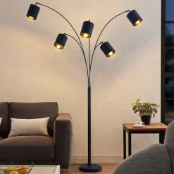 gulvlampe Abiram, sort/guld, tekstil, 70 cm^Lindby