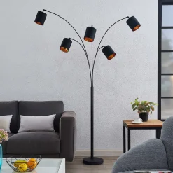 gulvlampe Abiram, sort/guld, tekstil, 70 cm^Lindby