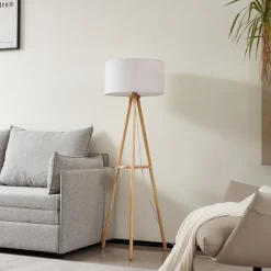 Lindby gulvlampe Adamio, Ø 45,5 cm, hvid, tekstil, stativ