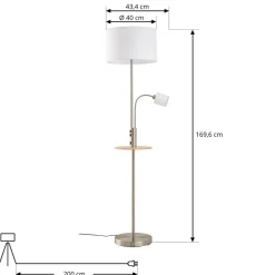 Gulvlampe Aovan, nikkelfarvet, hylde, USB-port^Lindby Outlet