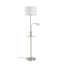 Gulvlampe Aovan, nikkelfarvet, hylde, USB-port^Lindby Outlet