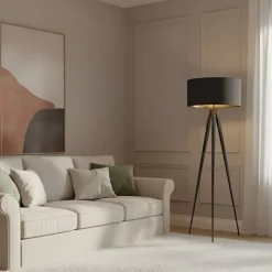 Lindby Gang|Pendellamper>gulvlampe Benik, stativ, tekstil, sort/guld, 153 cm