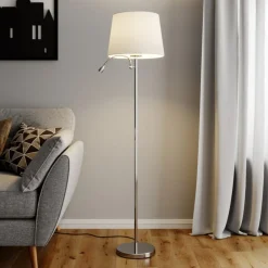 Lindby gulvlampe Benjiro, hvid, tekstil, læselampe, 150 cm