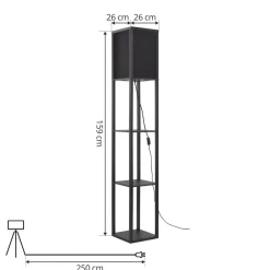gulvlampe Birta, sort, hylde, træ, 159 cm^Lindby Discount