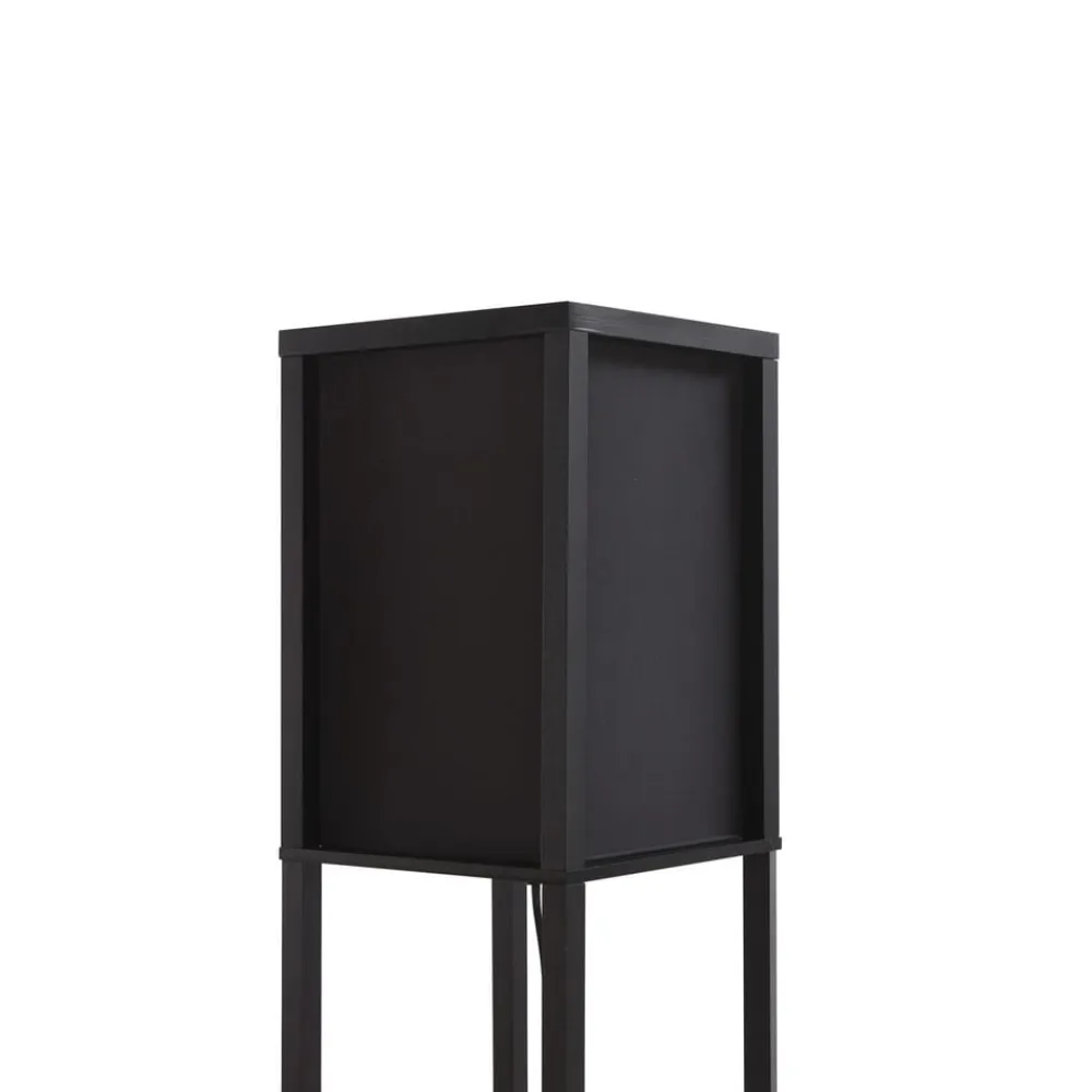 gulvlampe Birta, sort, hylde, træ, 159 cm^Lindby Discount