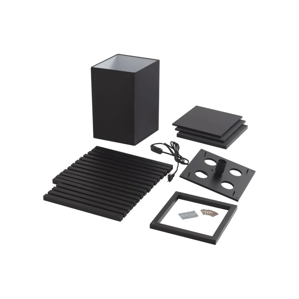 gulvlampe Birta, sort, hylde, træ, 159 cm^Lindby Discount