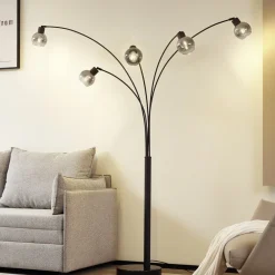 Lindby Gulvlamper|Gulvlamper>gulvlampe Braccio, grå/sort, glas, 5 lyskilder, 204,5 cm