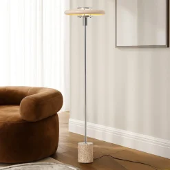 Lindby Pendellamper|Gulvlamper>gulvlampe Branford, retro, beige, metal/travertin