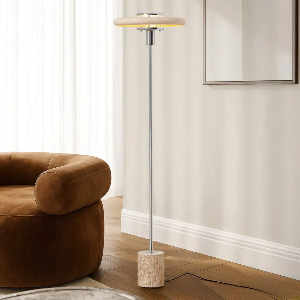 Lindby Pendellamper|Gulvlamper>gulvlampe Branford, retro, beige, metal/travertin