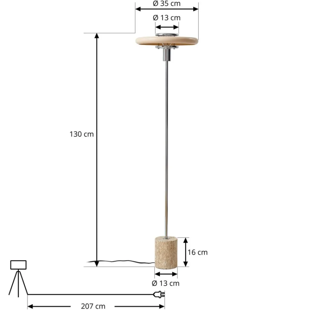Lindby Pendellamper|Gulvlamper>gulvlampe Branford, retro, beige, metal/travertin