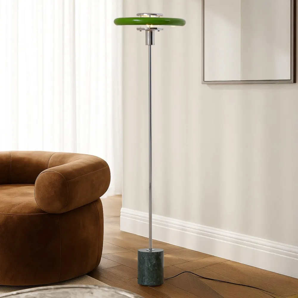 Gulvlampe Branford, Retro, grøn, metal/marmor^Lindby Discount