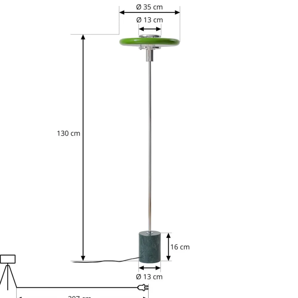 Gulvlampe Branford, Retro, grøn, metal/marmor^Lindby Discount